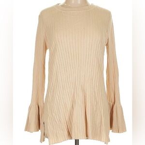 Du Jour Women's Ribbed Bell-Sleeve Pullover Seeater - Cream